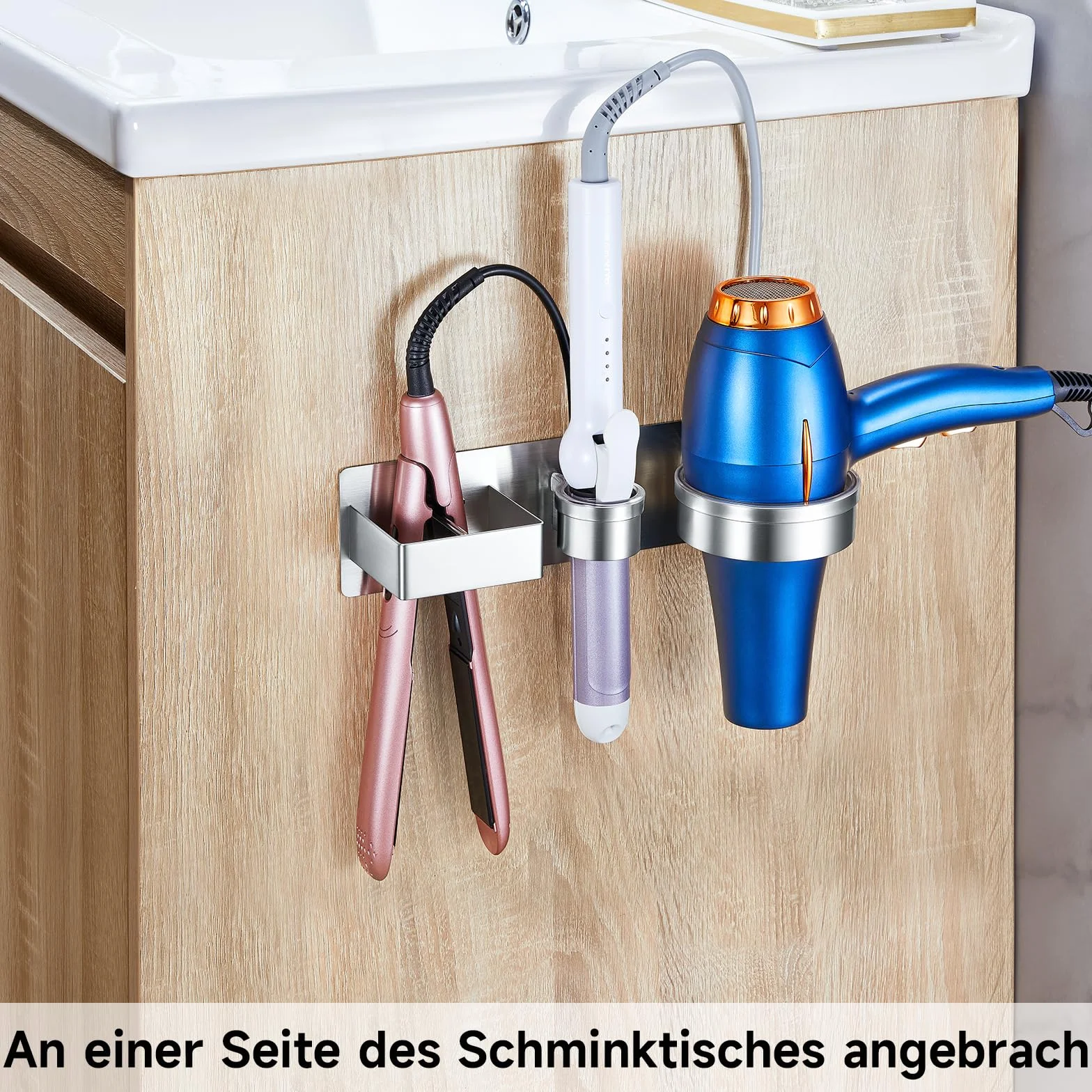 Porta Phone Bagno Da Muro, 3 in 1 Supporto per Phon, Piastra e Ferro Arricciacapelli, Porta Asciugacapelli, porta phon e Piastra Adesivo, Supporto Phon per Camere da Letto