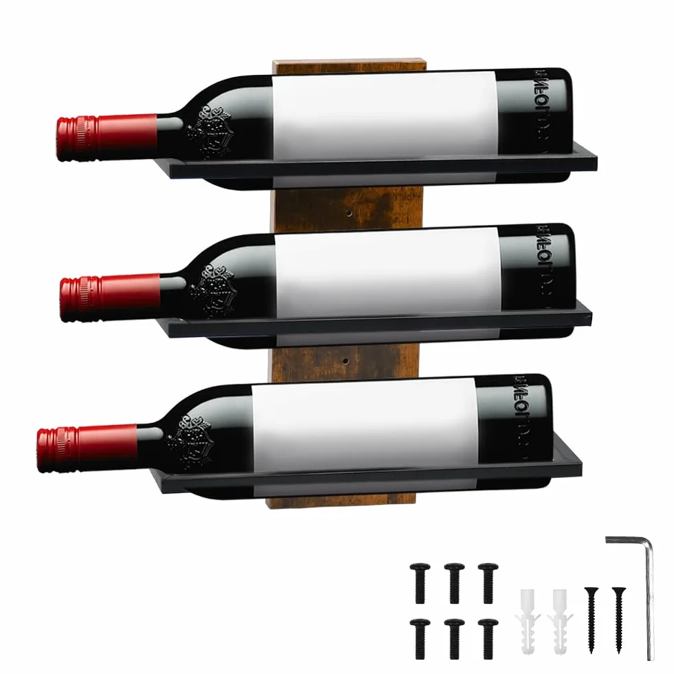 Portabottiglie da Parete per 3 Bottiglie di Vino,Mensola per Bottiglie da Muro,Cantinetta da Parete per Angolo Bar per Cucina, Sala da Pranzo e Cantina