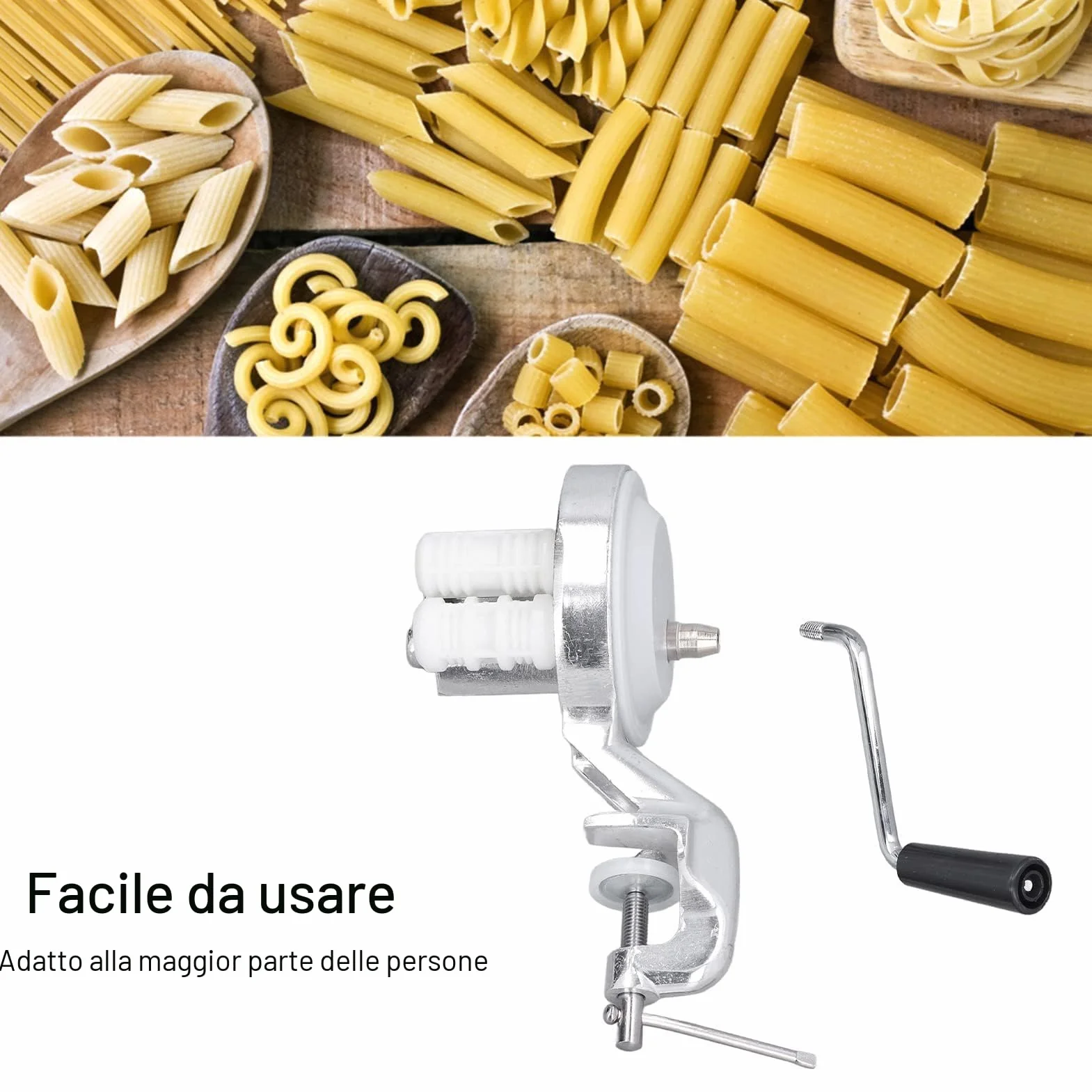 Macchina per pasta in acciaio inox con rulli per maccheroni, fettucini, gnocchi, orecchiette