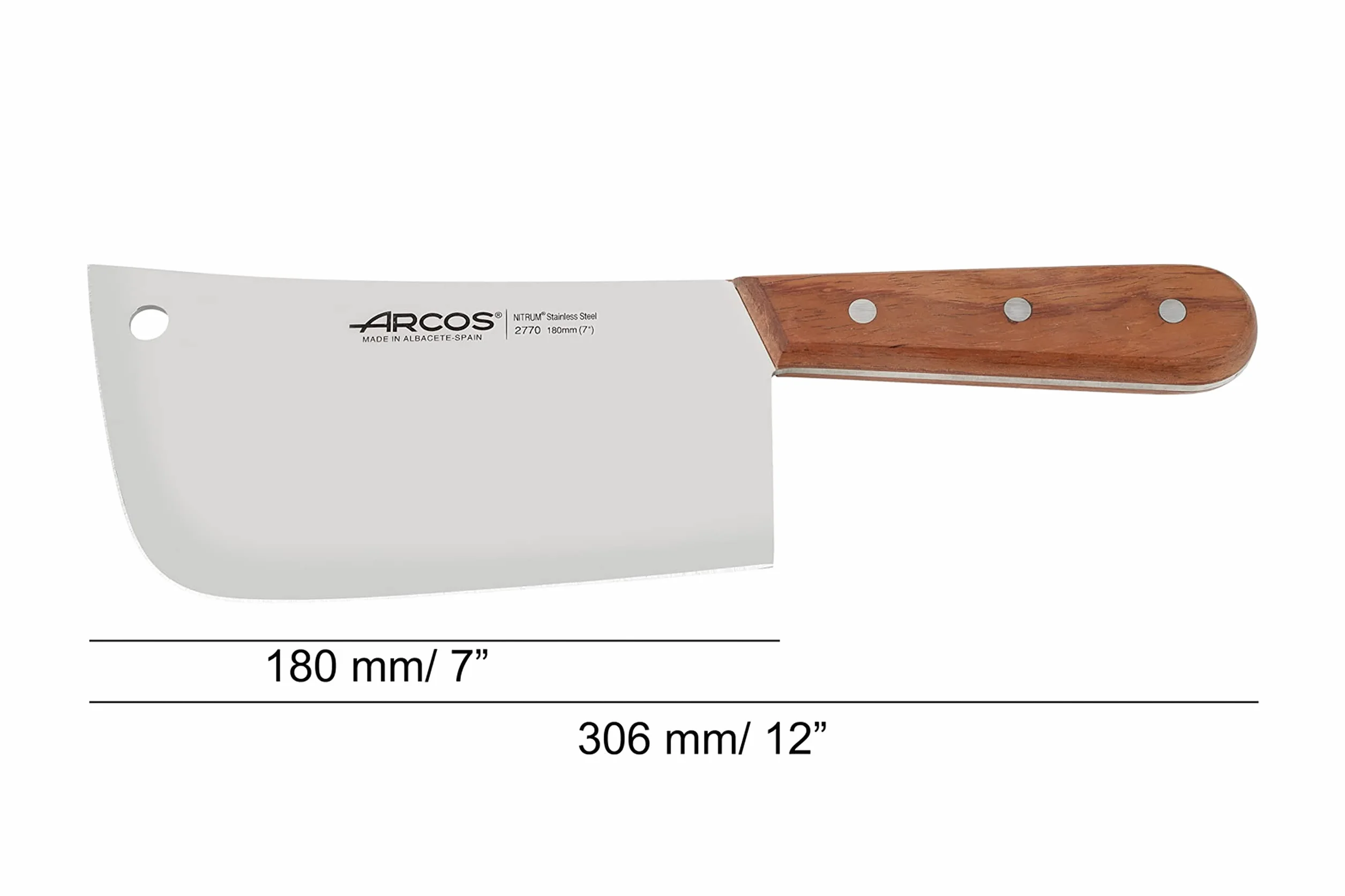 Arcos Serie Atlantico Mannaia da Cucina Lama Acciaio Inossidabile Nitrum 180 mm 380 gr Manico Legno Palissandro
