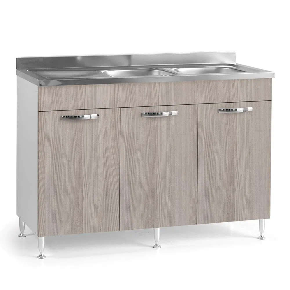 REDÒKASA Sottolavello per cucina componibile da 120 cm con tre ante, realizzata in legno 100% MADE IN ITALY (Con Lavello Vasche a Destra, Olmo)