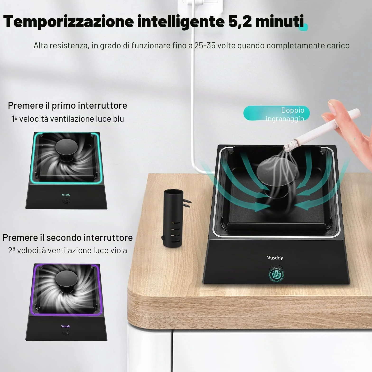 Posacenere Ad Aspirazione Senza Fumo 2 In 1 Con Purificatore D'aria Portatile Per Pulizia Fumo Con Filtro