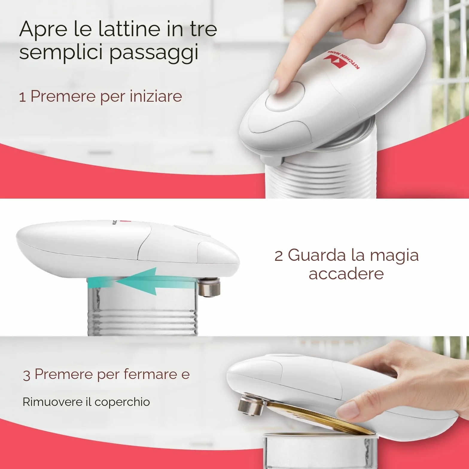 Apriscatole Elettrico Auto Kitchen Mama Automatico a Mani Libere a Batteria Bianco