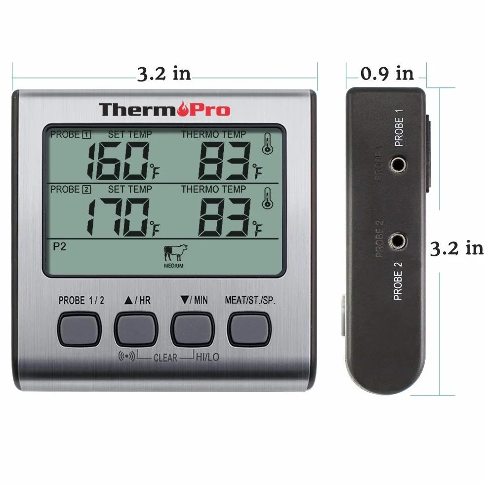 ThermoPro TP17 Termometro Cucina Digitale a Doppia Sonda con Timer LCD per BBQ Carne Forno Griglia