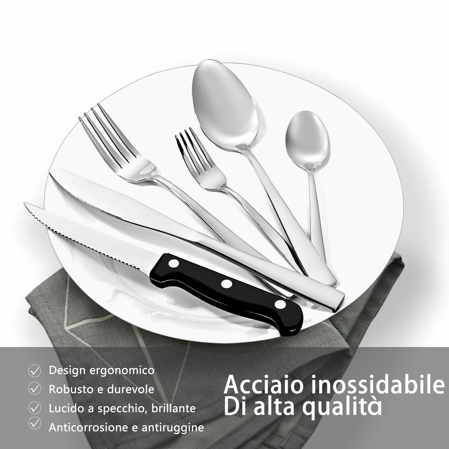 Set Posate Acciaio Inox 36 Pezzi per 6 Persone - Servizio Posate Completo con Coltelli, Forchette, Cucchiai, Lavabile in Lavastoviglie