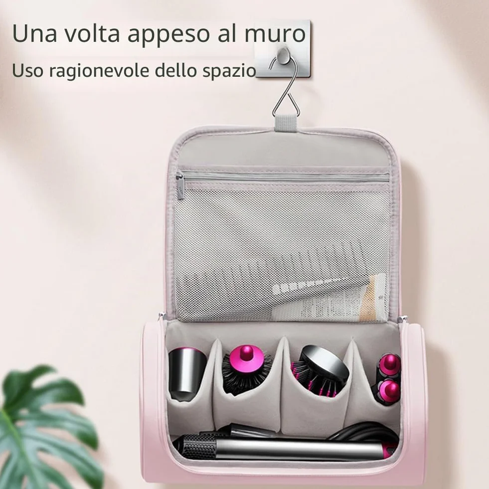 Custodia da Viaggio Impermeabile Compatibile con Dyson Airwrap/Supersonic - Organizer Portatile con Gancio per Arricciacapelli, Accessori e Styler - Borsa Multitasche Protettiva (Rosa)