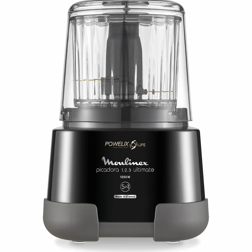 Moulinex dp810855 Tritatutto elettrica, 1000 W, 2 Lame Powerlife, capacità fino a 350 G/550 ML, Coperchio ermetico, sistema di protezione contro Il surriscaldamento, Nero