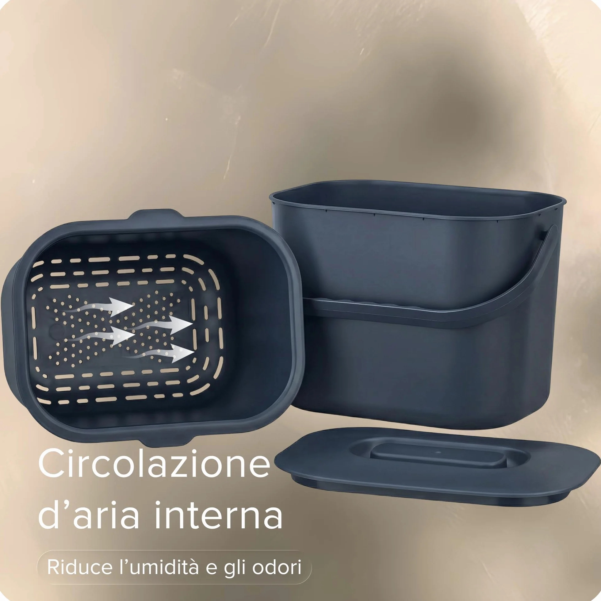 Black Sweden Home Bidone da Cucina Organico 7L per Compost- Secchio per Rifiuti Alimentari Inodore con Coperchio -Lavabile in Lavastoviglie & Ecologico- Organizer da Cucina per Uso Quotidiano | Grigio