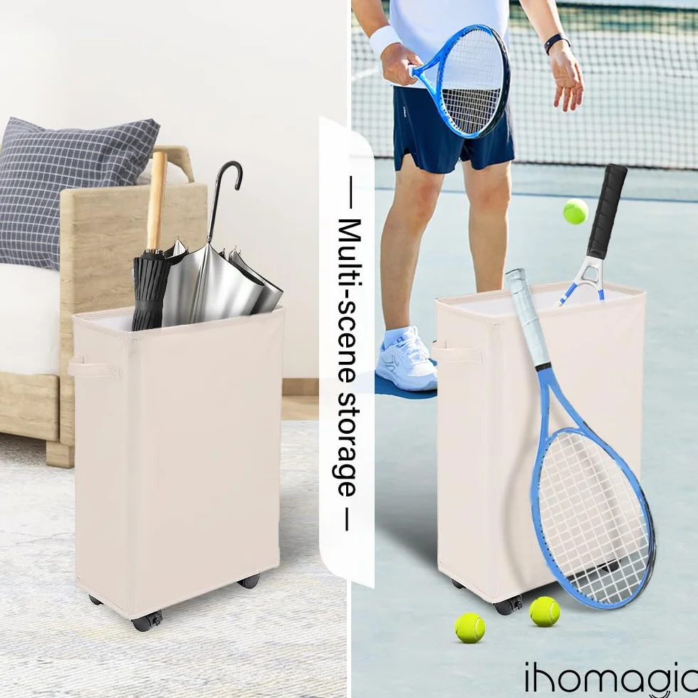 Cesto della Biancheria con Ruote 40L - Cesta Portabiancheria Pieghevole Rettangolare Beige