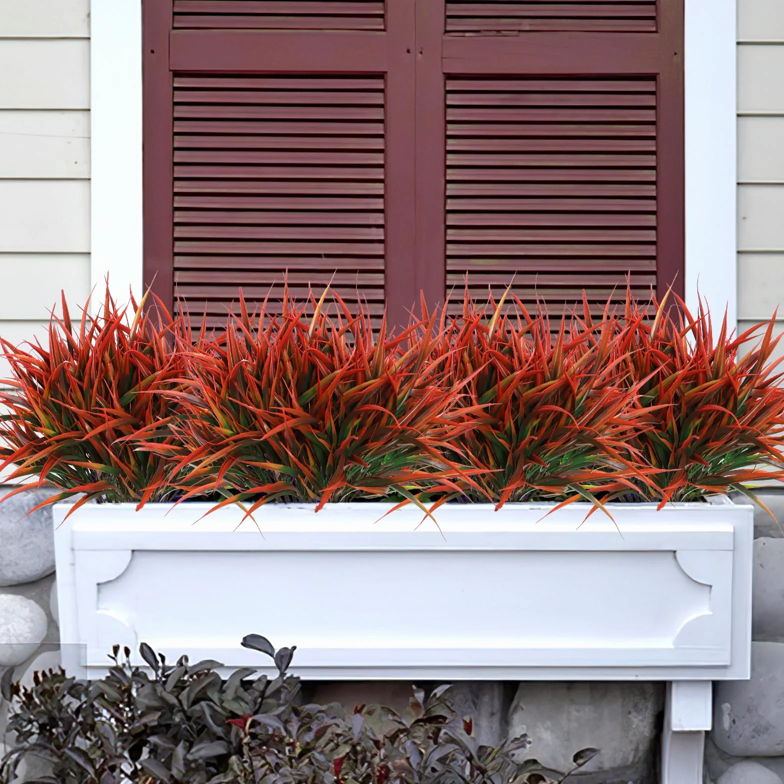 8 pezzi Piante di Erba Artificiale da Esterno Steli di Erba Finta Verde Resistenti ai Raggi UV Piante Finte in Plastica Arbusti per Primavera Estate Casa Finestra Giardino Patio Box Vialetto
