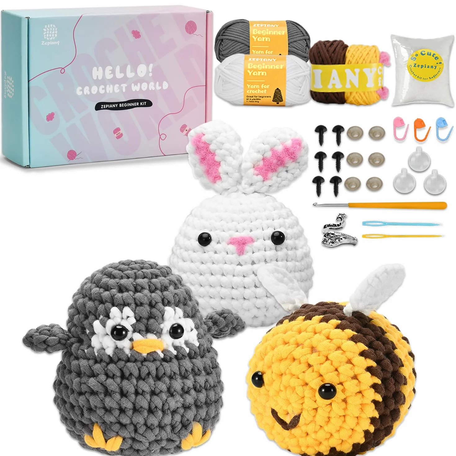 Kit Uncinetto Principianti Amigurumi con Video Tutorial Set Crochet Animale Carino