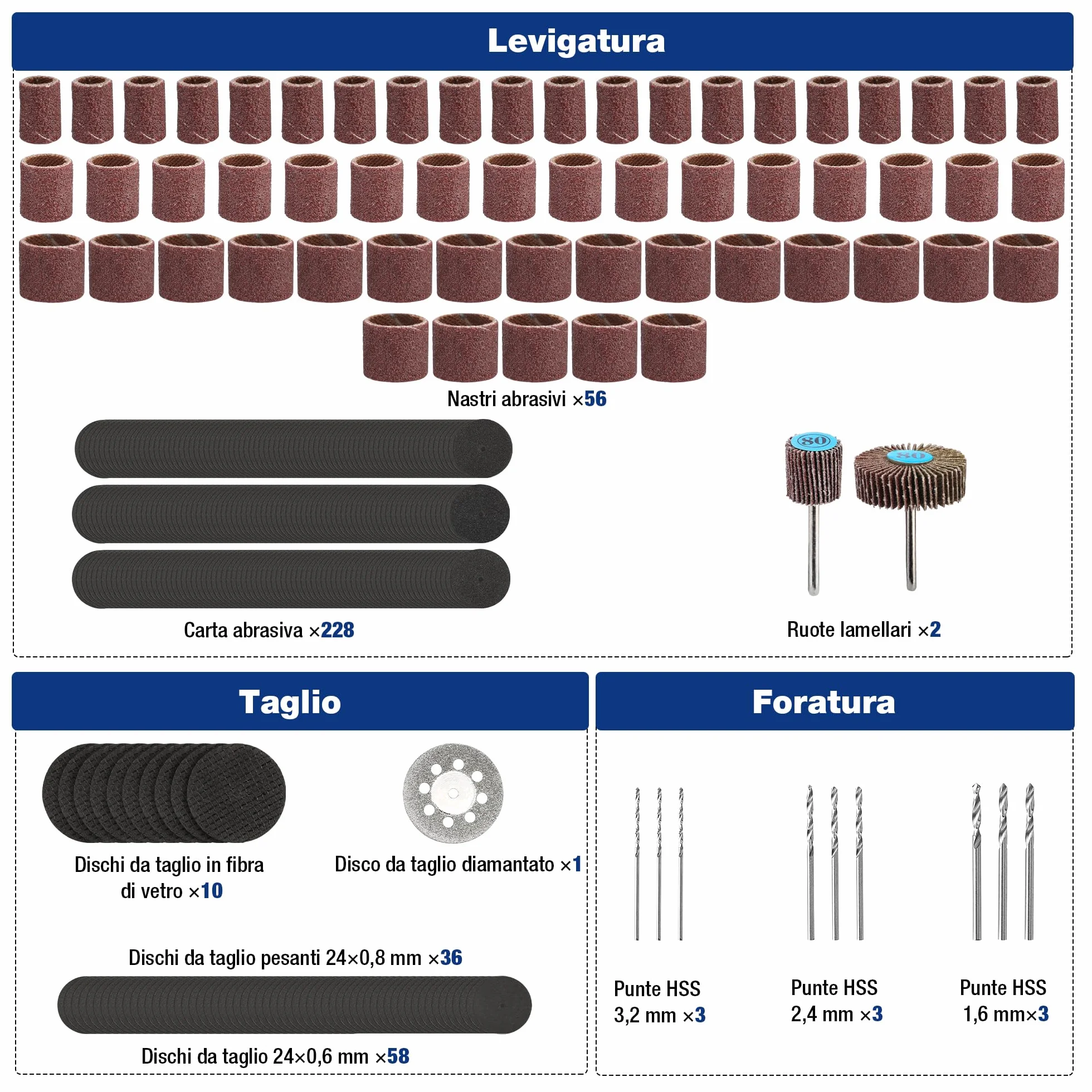WORKPRO Set 476 Pezzi Accessori Utensili Rotanti Universali Taglio Incisione Smerigliatura