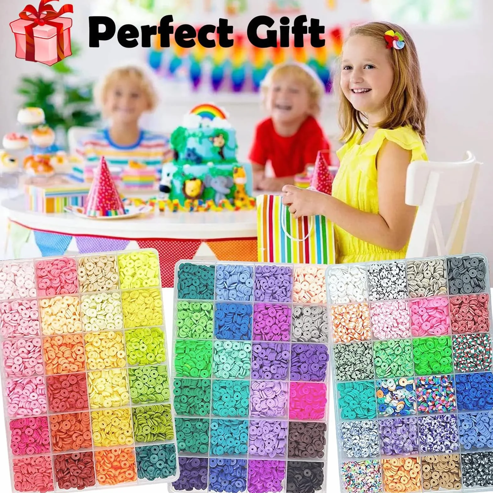 Qikuver Kit per la creazione di bracciali, 8230 perline in argilla, 60 colori, 3 scatole di perline per la creazione di gioielli, perline rotonde con lettere, cuori e motivi con ciondoli, braccialetti