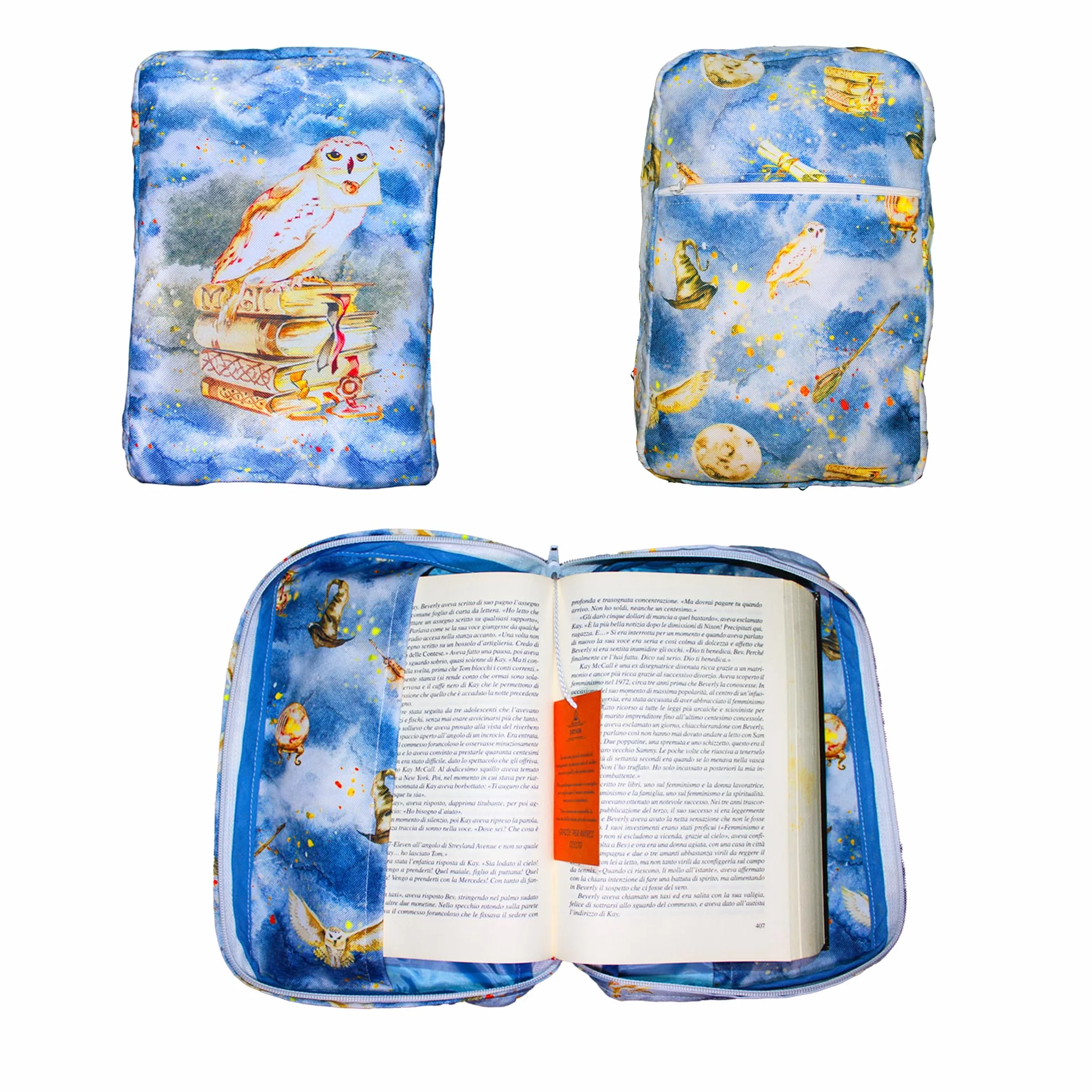 SARTORIA AGNESE Custodia Libro Artigianale con Cerniera, Porta Libro Stoffa Impermeabile, Copertina del libro 26x16, Regalo per una Lettrice