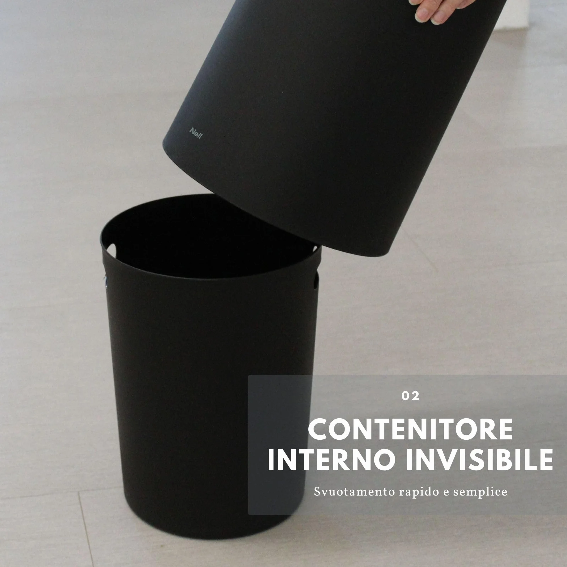 Nell Pattumiera da Ufficio 8L Nero Opaco Coperchio Basculante Cestino Gettacarte Plastica Resistente