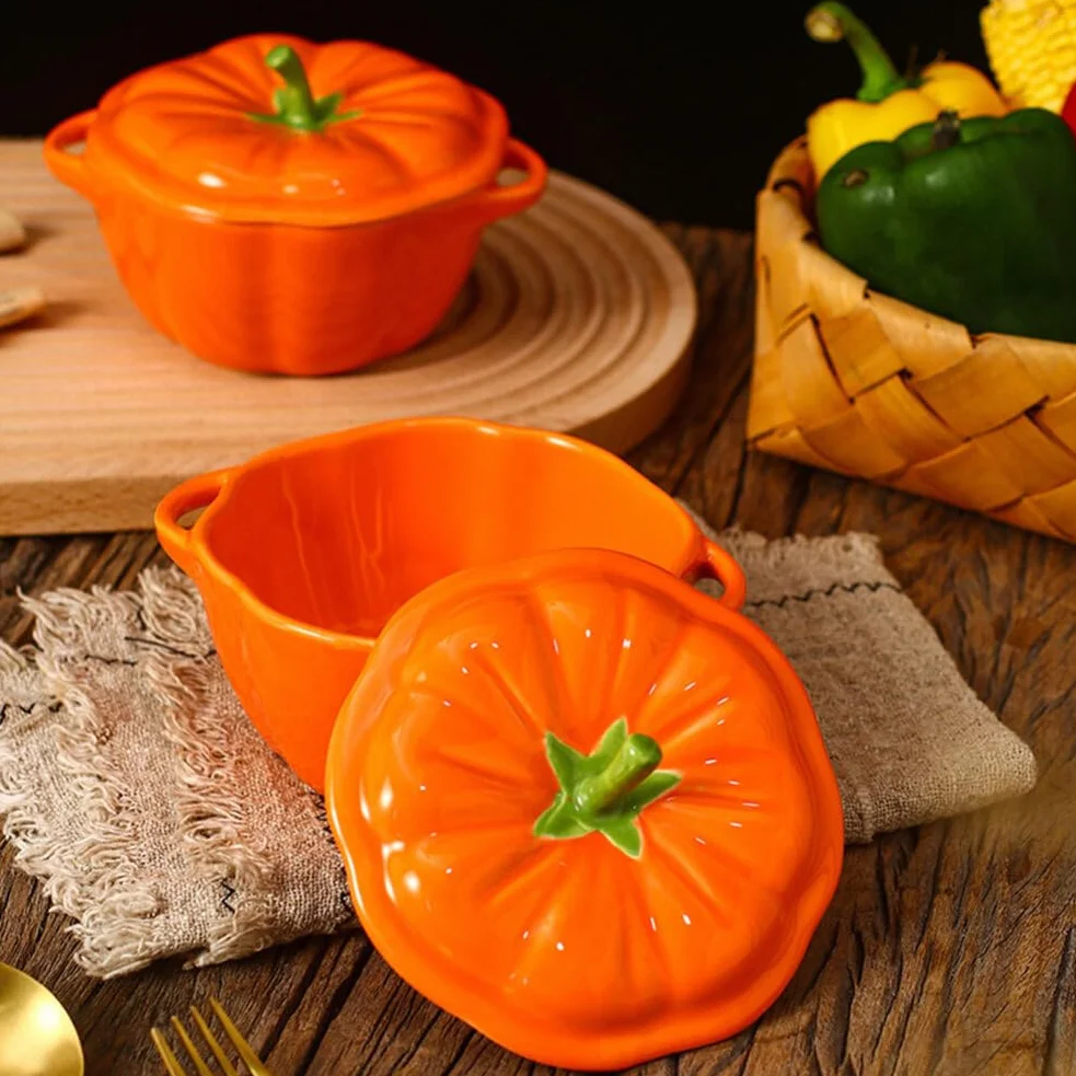 Zucca Cocotte Forno Ceramica Zuppa Terrina con Coperchio Arancione