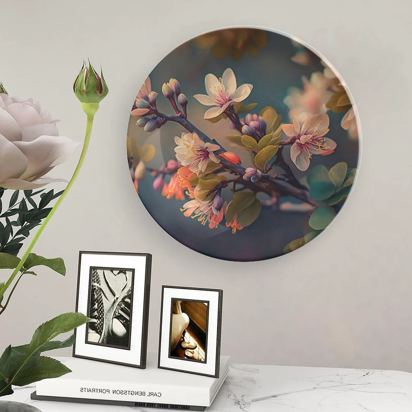Piatti decorativi da appendere al muro, piatto in ceramica con supporto espositivo, decorazione per interni per armadi da cucina, vassoio rotondo da 20,3 cm