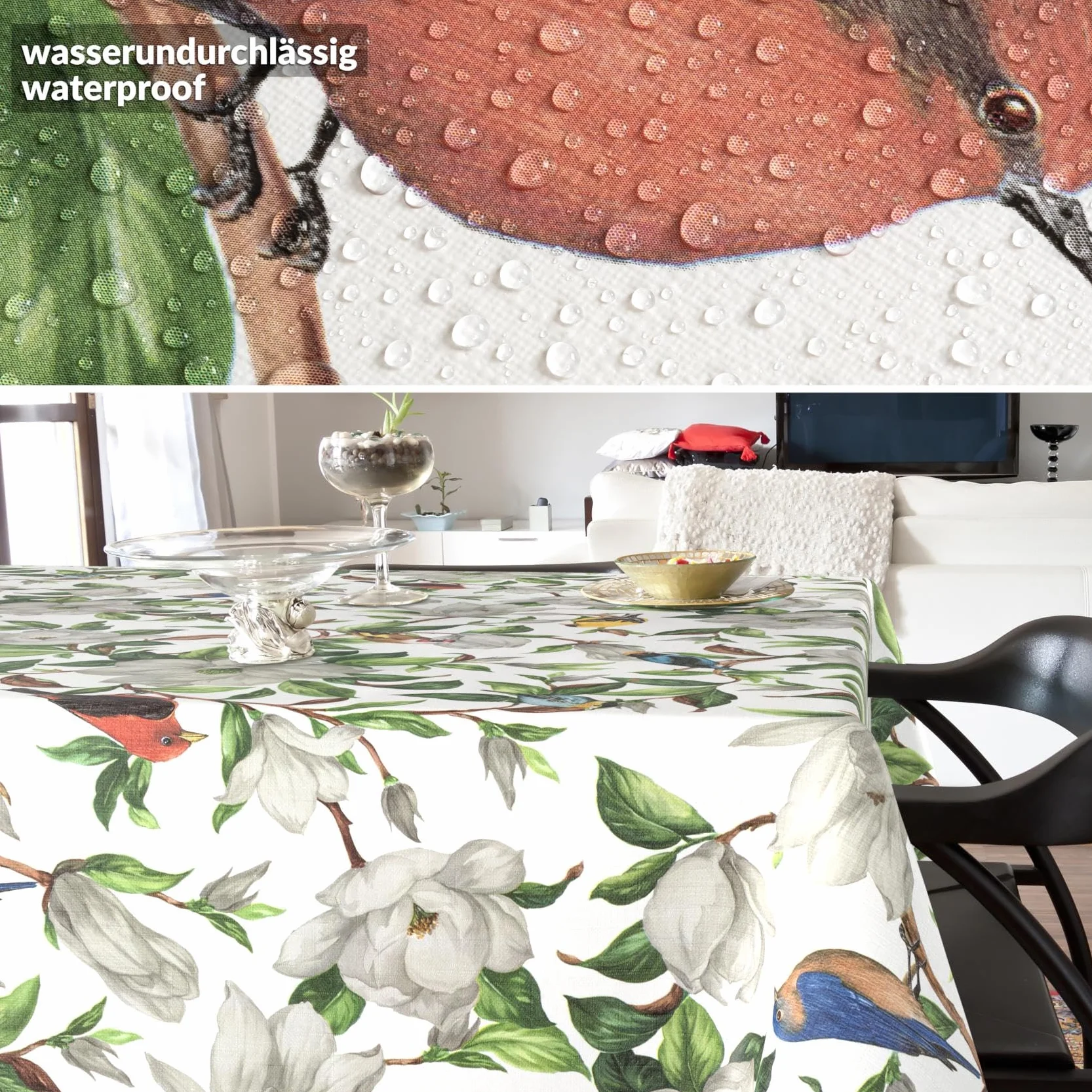 Tovaglia cerata, lavabile, facile da pulire, impermeabile, effetto loto, per giardino, calibro, 200 x 140 cm, con orlo (incastonata)