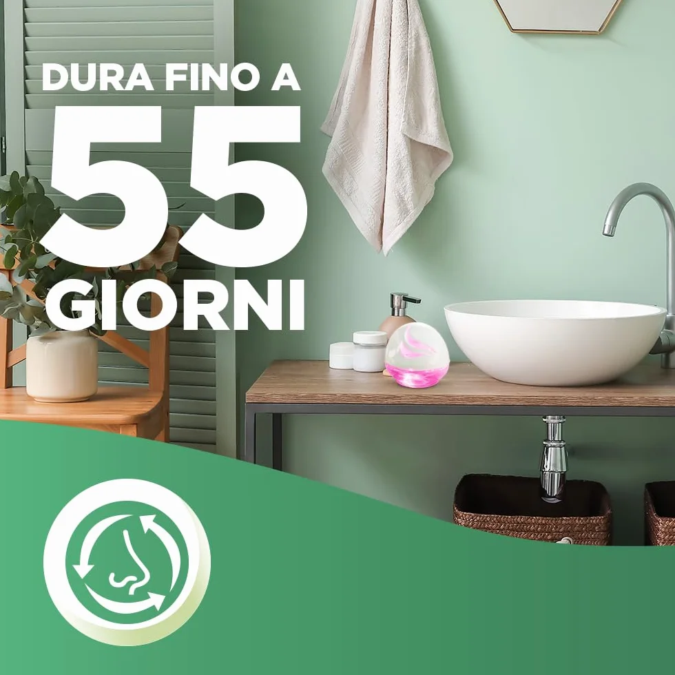 Airwick Profumatore per Bagno, Confezione da 6 Profumatori Active Fresh Bagno da 74ml, al profumo di Magnolia, Deodorante Ambiente 75ml