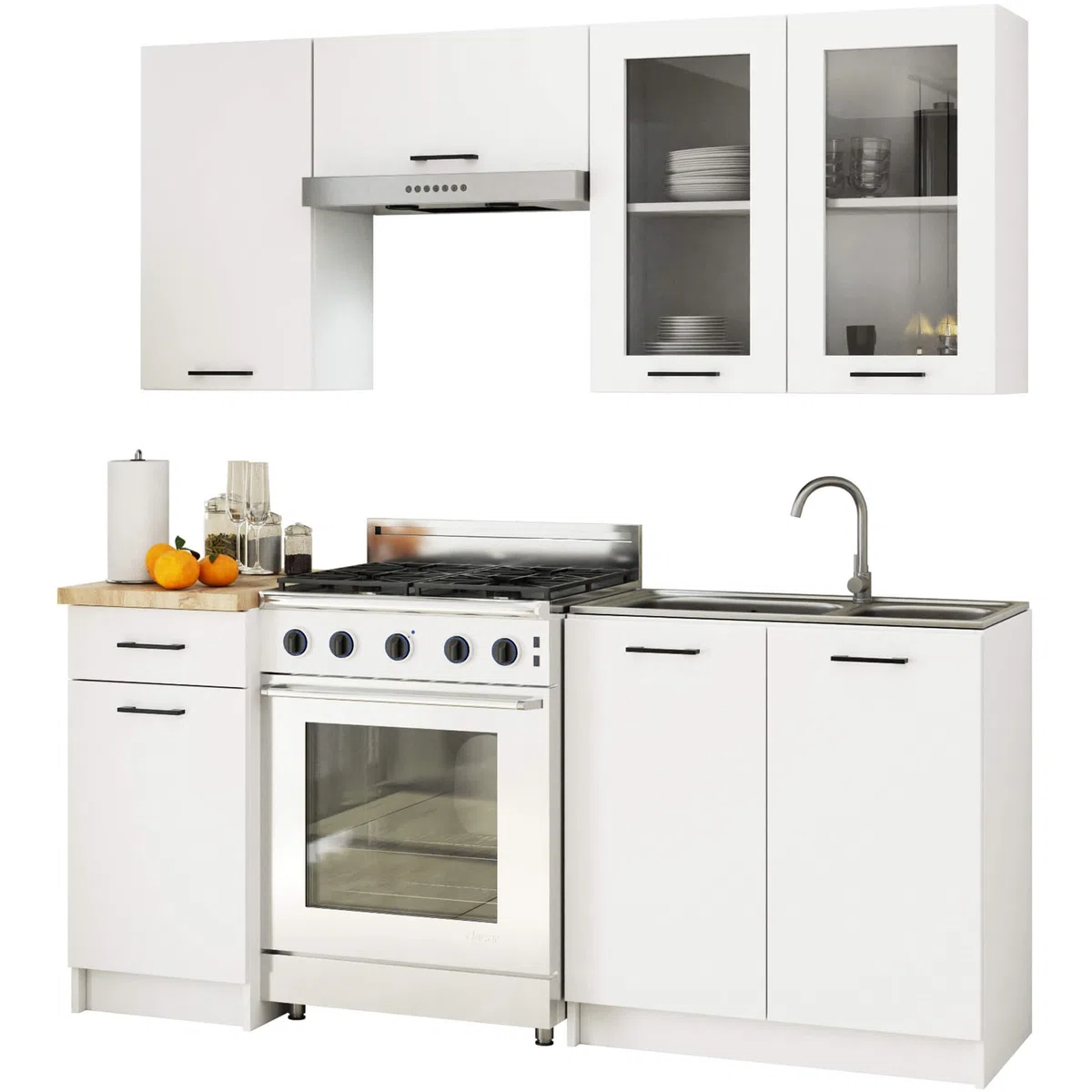 AKORD | Pensile da Cucina a Parete - Vetrina Sospesa in Vetro 80 cm, H720 | 2 Ripiani e 2 Anta Armadio da Cucina | Componibile Mobili da Cucine Armadi | Pannello laminato | Bianco