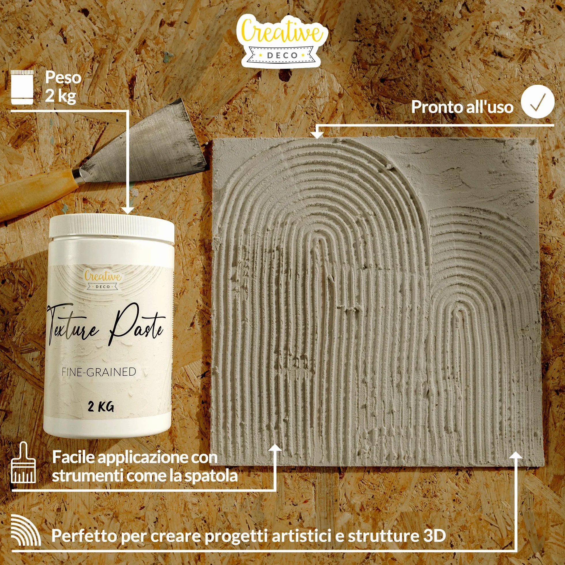 Creative Deco Pasta Strutturale a Grana Fine 2kg Massa Bianca Modellabile per Effetti 3D