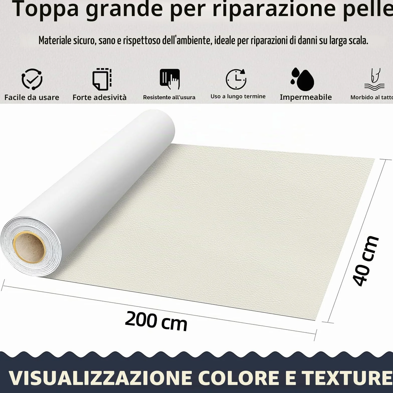 Pelle Adesiva per Riparazioni Ecopelle Kit per Divani Beige 40 x 200 cm