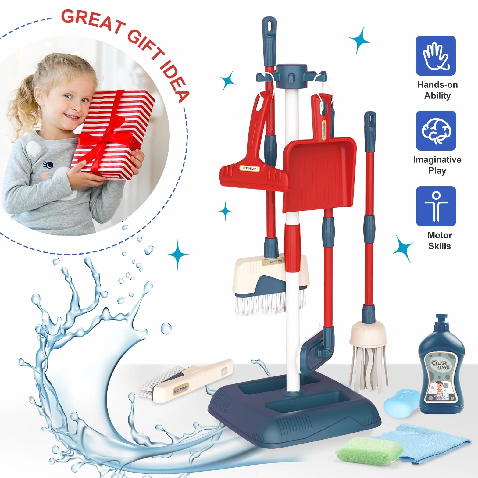 Set di giocattoli per la pulizia dei bambini, set di giocattoli per la pulizia dei bambini, strumenti per la pulizia della casa giocattoli set da gioco, scopa, paletta, mocio, spolverino