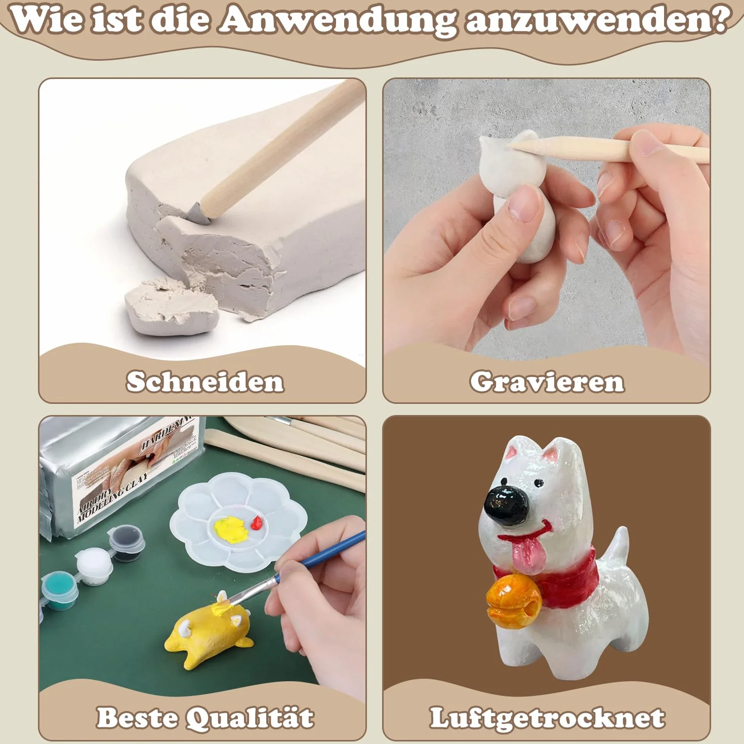 Augesak Kit Argilla Senza Cottura, Ceramica Fai da te Adulti Bambini, Pottery Kit con Attrezzi Colori Pennelli