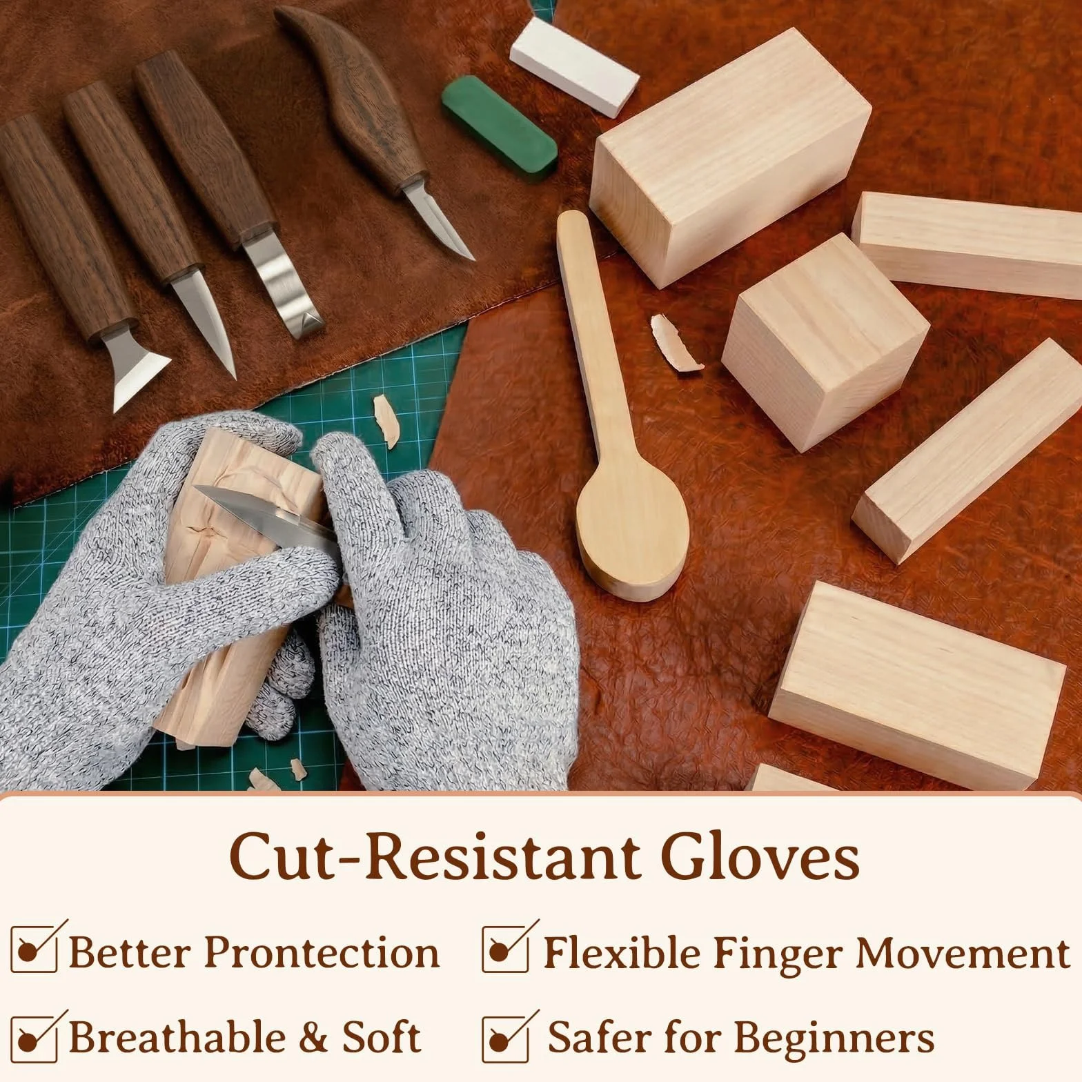 26 Pezzi Kit di Coltelli per Intaglio del Legno, PUYUKO Kit intaglio del Legno con Guanti e Borsa, Kit Scultura Legno Completo per Affilatura, Borsa Arrotolabile e Guanti, Scalpelli (26 Pezzi)