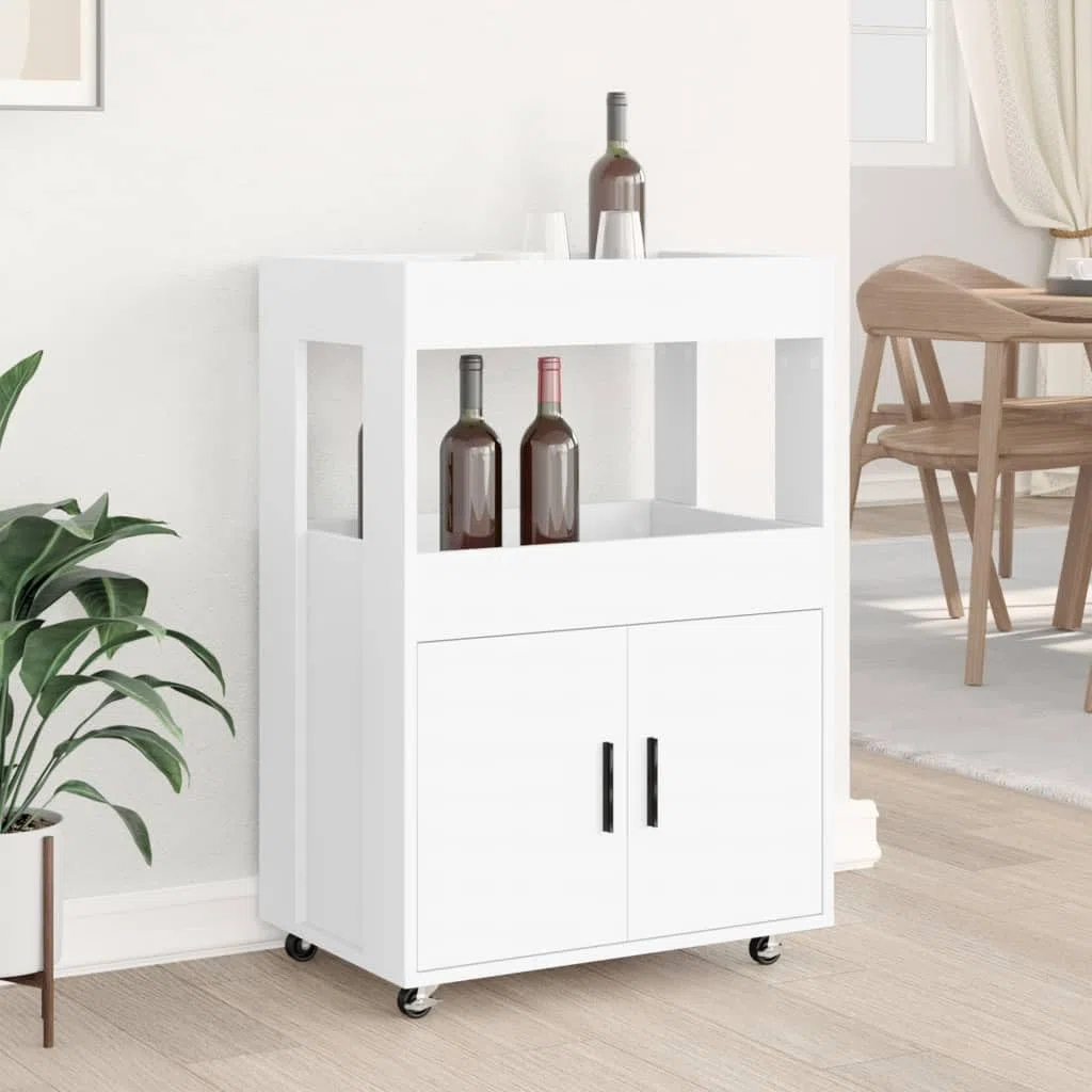 Homgoday Carrello da bar bianco 60 x 39,5 x 89 cm, in legno ingegnerizzato, mobile da bar, tavolo da vino per liquori e bicchieri, credenza per buffet, portabottiglie per vino, mobile da bar per