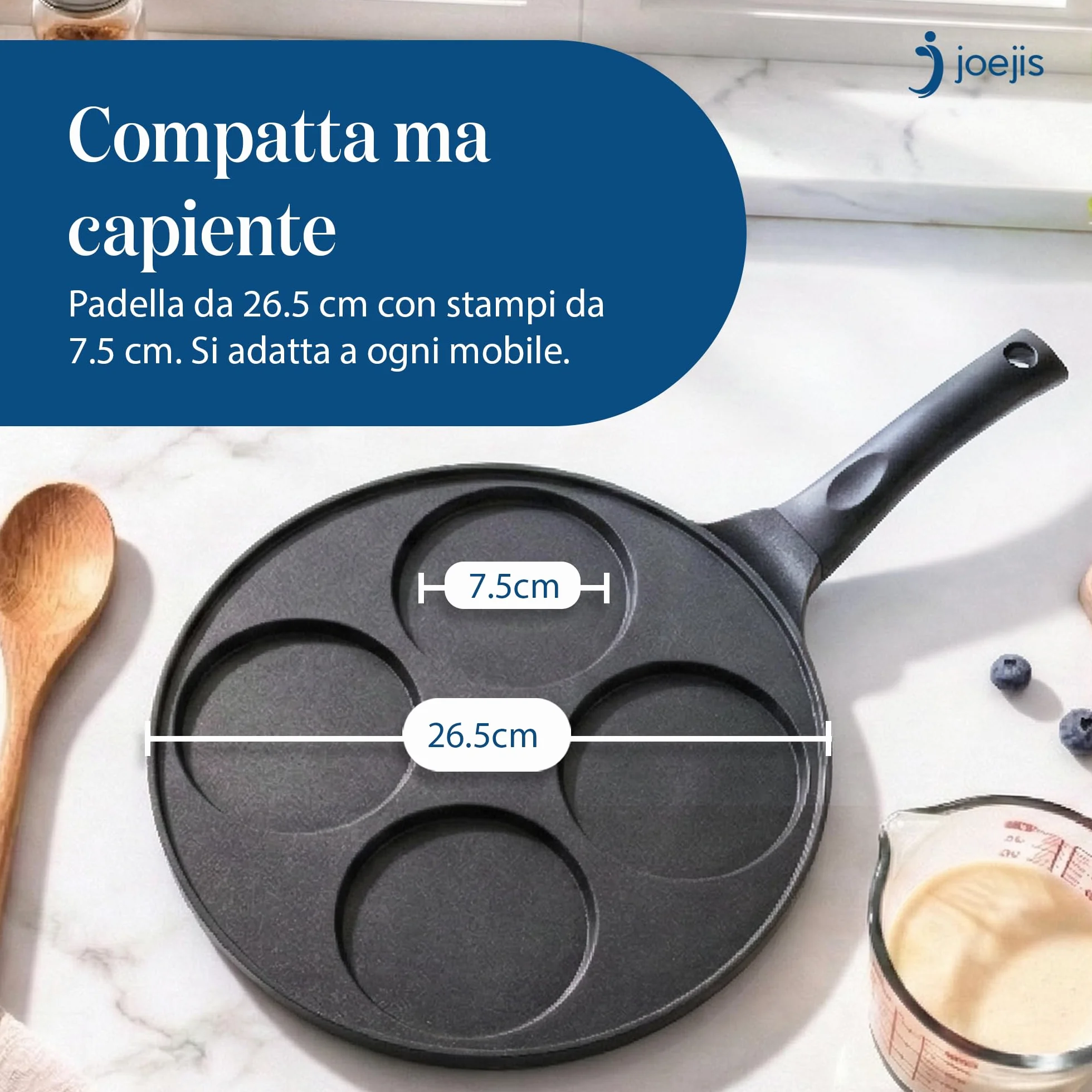 Joeji's Kitchen 4 Fori Padella Pancake 26cm - Induzione Antiaderent Padella Frittata Colazione - Nero