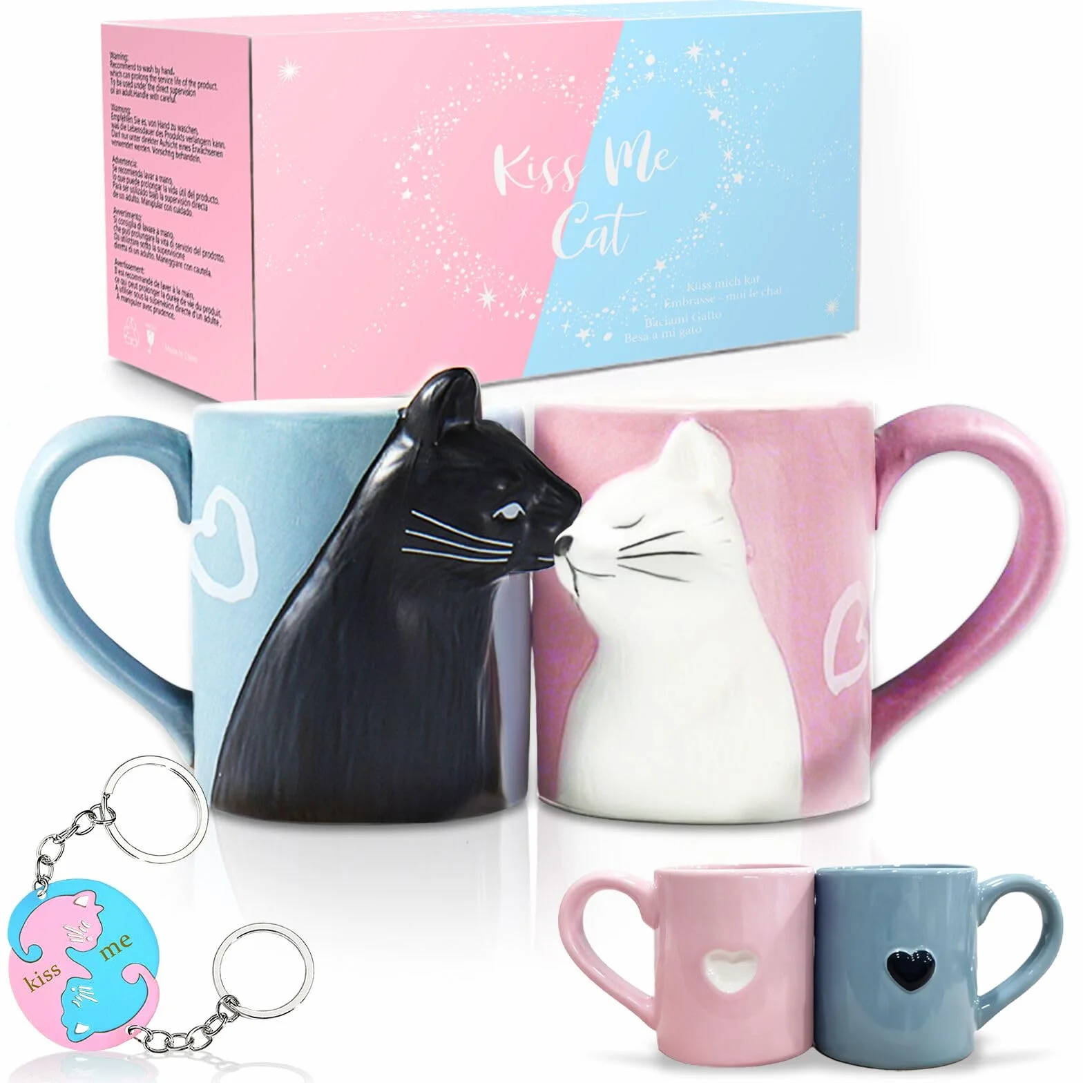 Set tazze da tè divertenti gatti regalo nozze sposi bacio anniversario