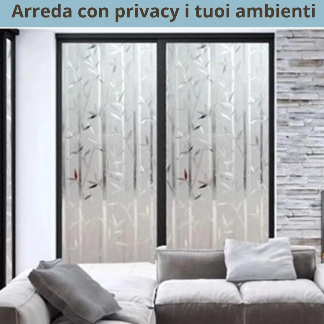 Pellicola decorativa Vetri (Bamboo, 60 x 200 CM) Protezione Privacy Autoadesiva senza colla Anti UV senza Residui Facile Applicazione Finestre Doccia Aderenza Statica Rimovibile Riutilizzabile