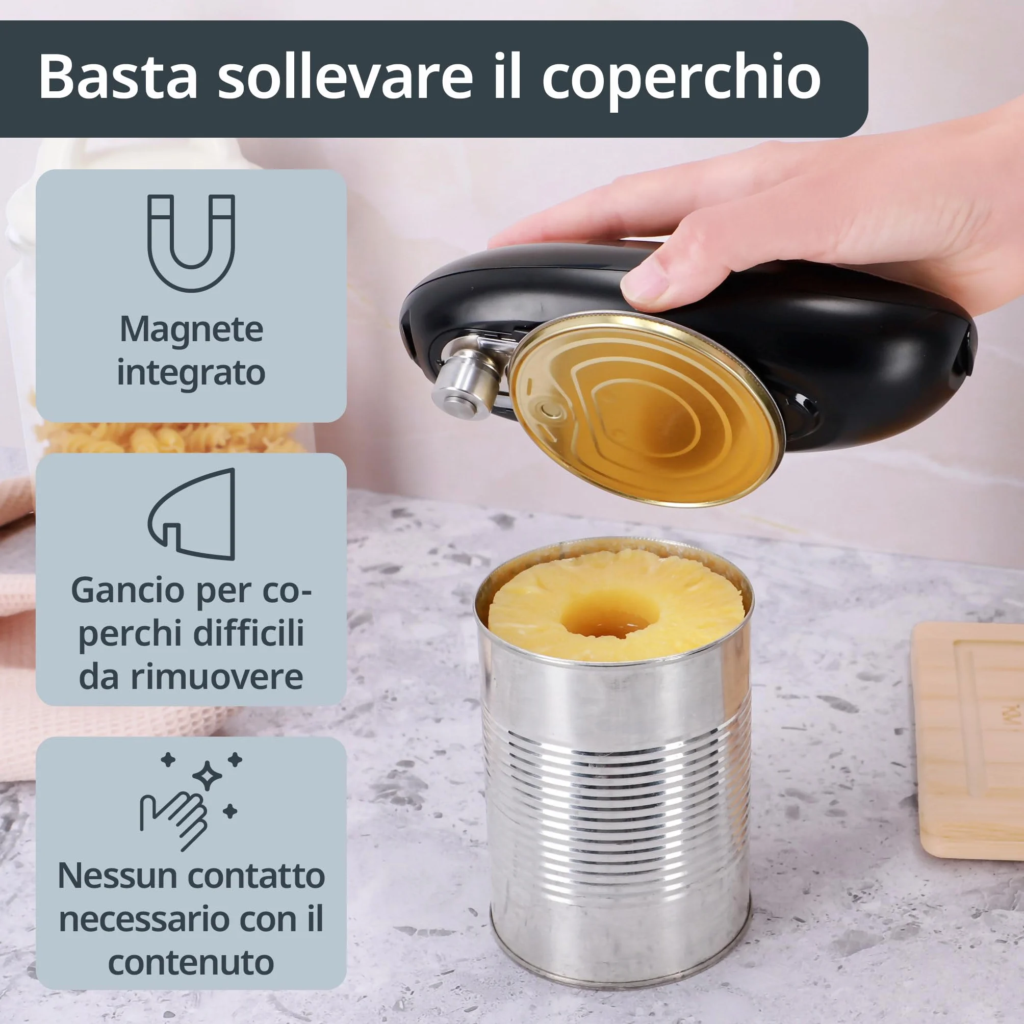 ADE Apriscatole elettrico professionale con magnete e gancio, per anziani, batterie incluse