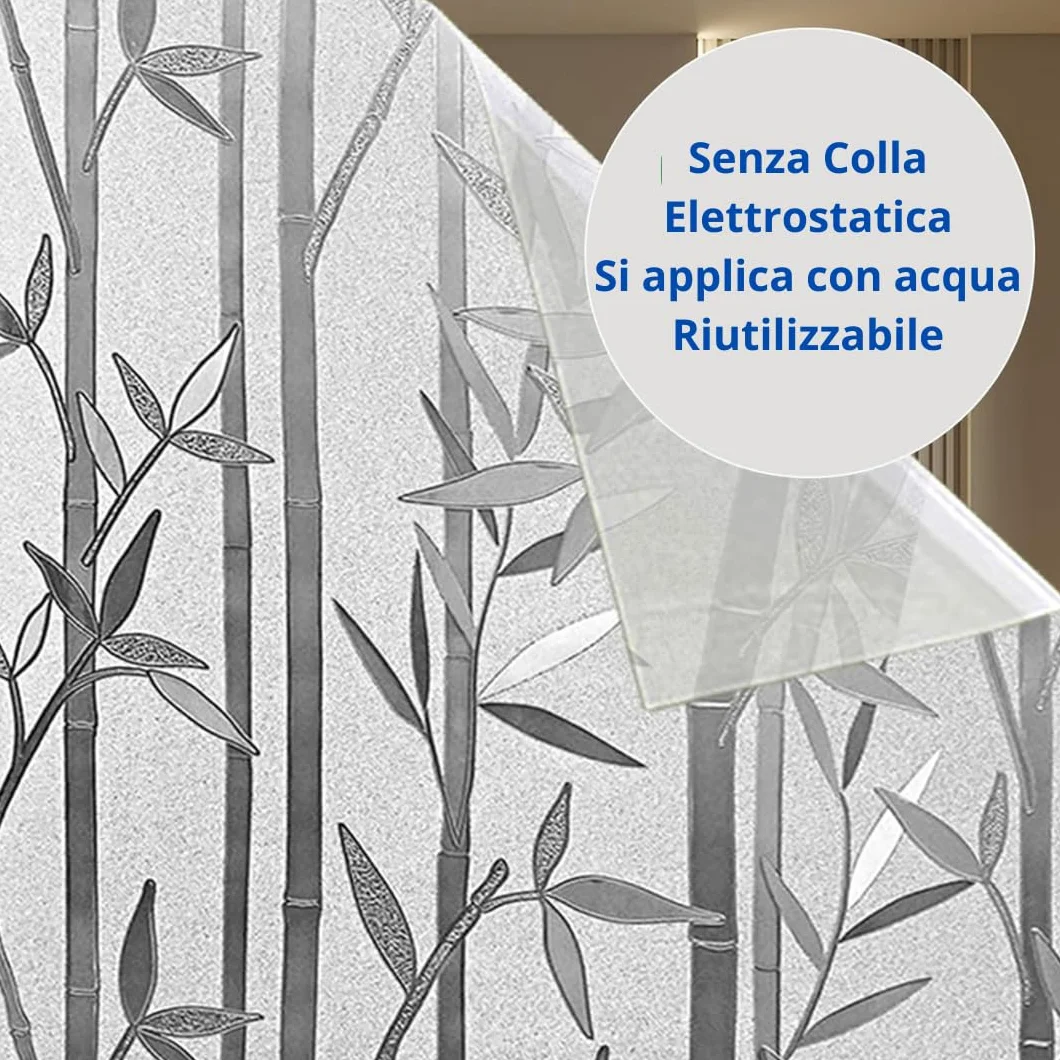 Pellicola decorativa Vetri (Bamboo, 60 x 200 CM) Protezione Privacy Autoadesiva senza colla Anti UV senza Residui Facile Applicazione Finestre Doccia Aderenza Statica Rimovibile Riutilizzabile