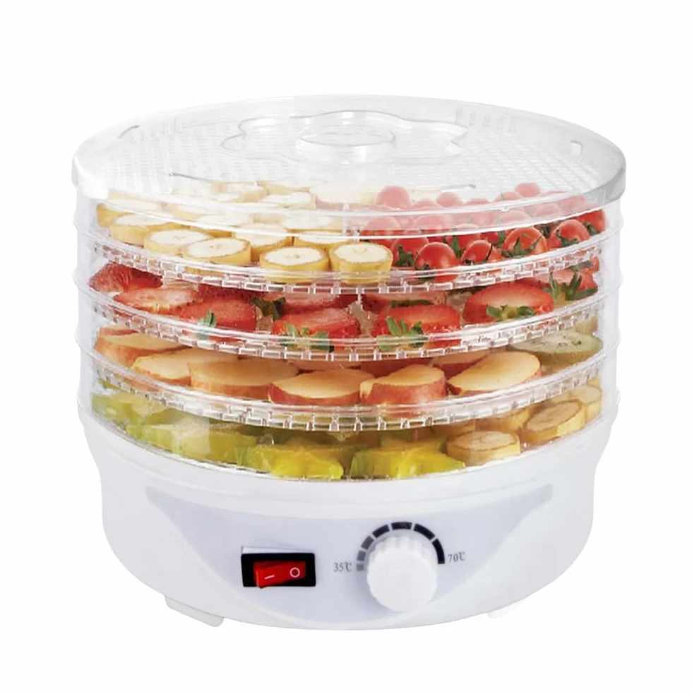 Essiccatore Alimentare 250W con 4 Vassoi – Essiccatore per Funghi, Frutta e Verdura Essiccatore per Alimenti Compatto, 8 Programmi, Ventola Potente, Facile da Usare