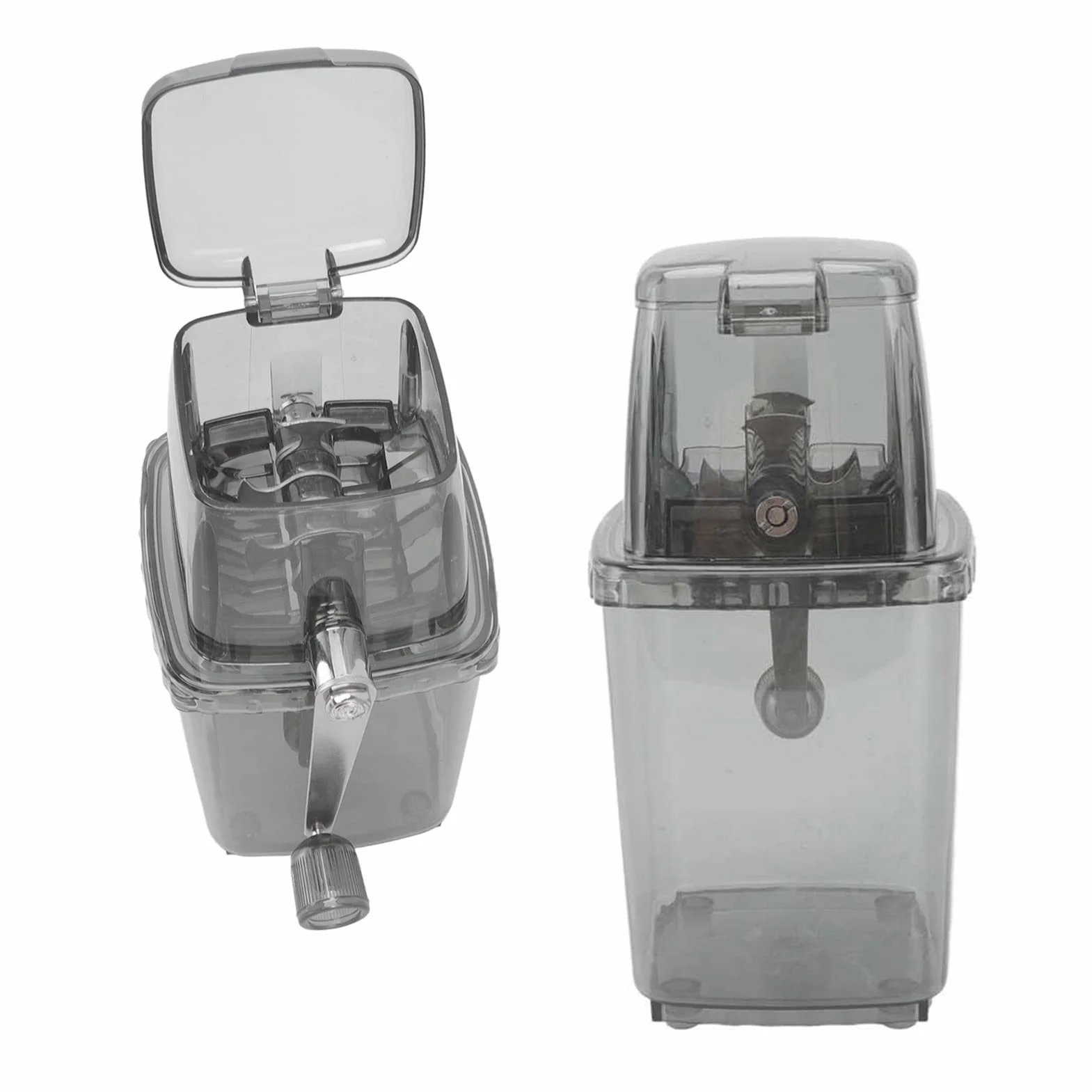 Tritaghiaccio da 1,25 litri, tritaghiaccio manuale portatile, tritaghiaccio con lame in acciaio inossidabile, tritaghiaccio per ghiaccio tritato domestico (Nero trasparente)