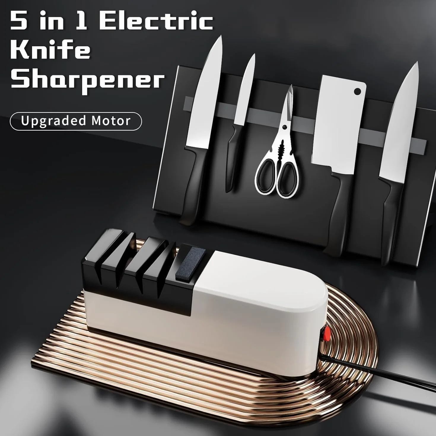 Affilacoltelli Elettrico 5 in 1 Professionale Diamantato con Lama Dritta per Affilatura Grossolana e Riparazione