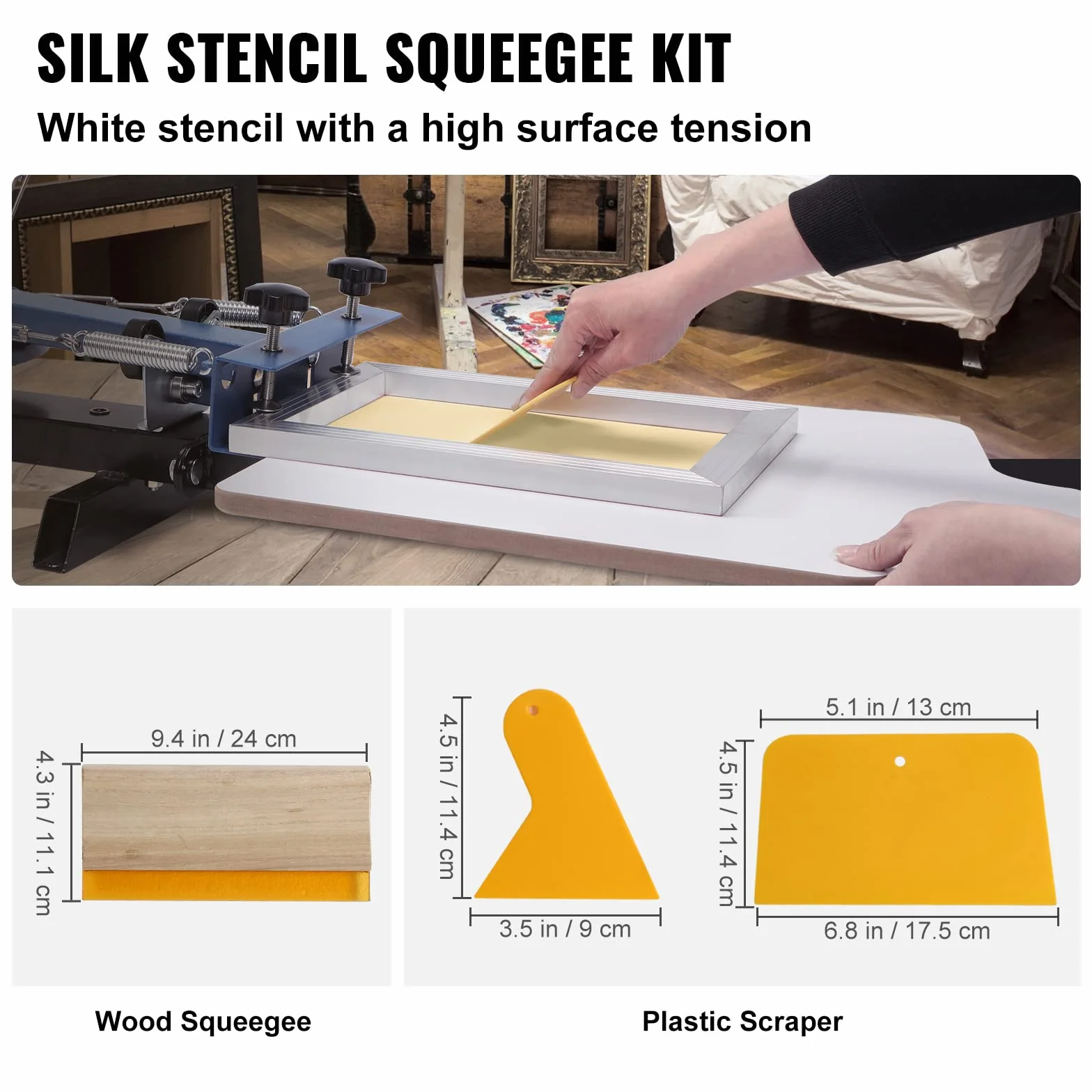 VEVOR Kit Telaio per Stampa Serigrafica in Lega di Alluminio 110 Maglie 3 Pezzi 2cm
