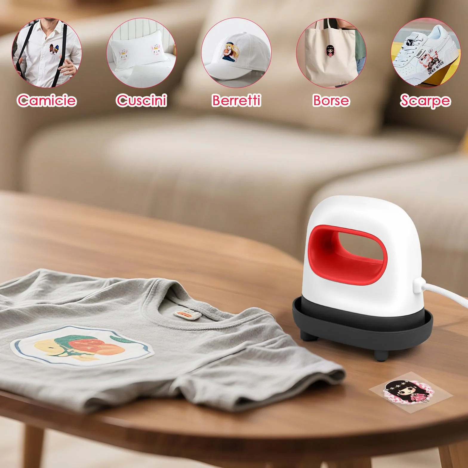 Mini Pressa a Caldo Portatile per T-shirt, Cappelli, Scarpe, Borse con 3 Modalità