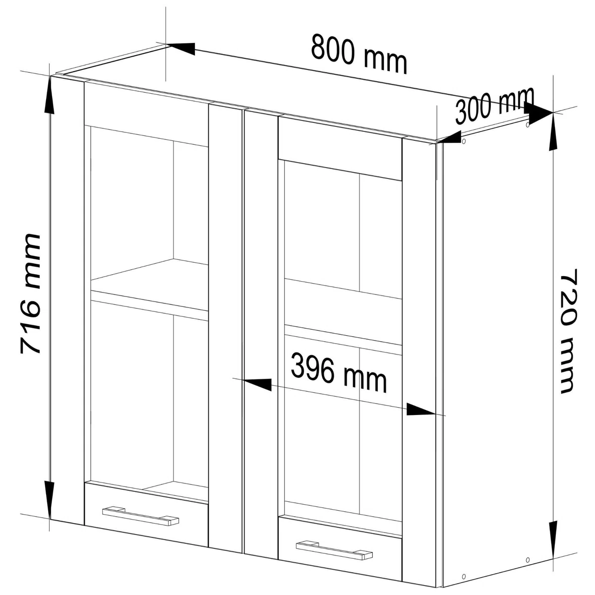 AKORD | Pensile da Cucina a Parete - Vetrina Sospesa in Vetro 80 cm, H720 | 2 Ripiani e 2 Anta Armadio da Cucina | Componibile Mobili da Cucine Armadi | Pannello laminato | Bianco