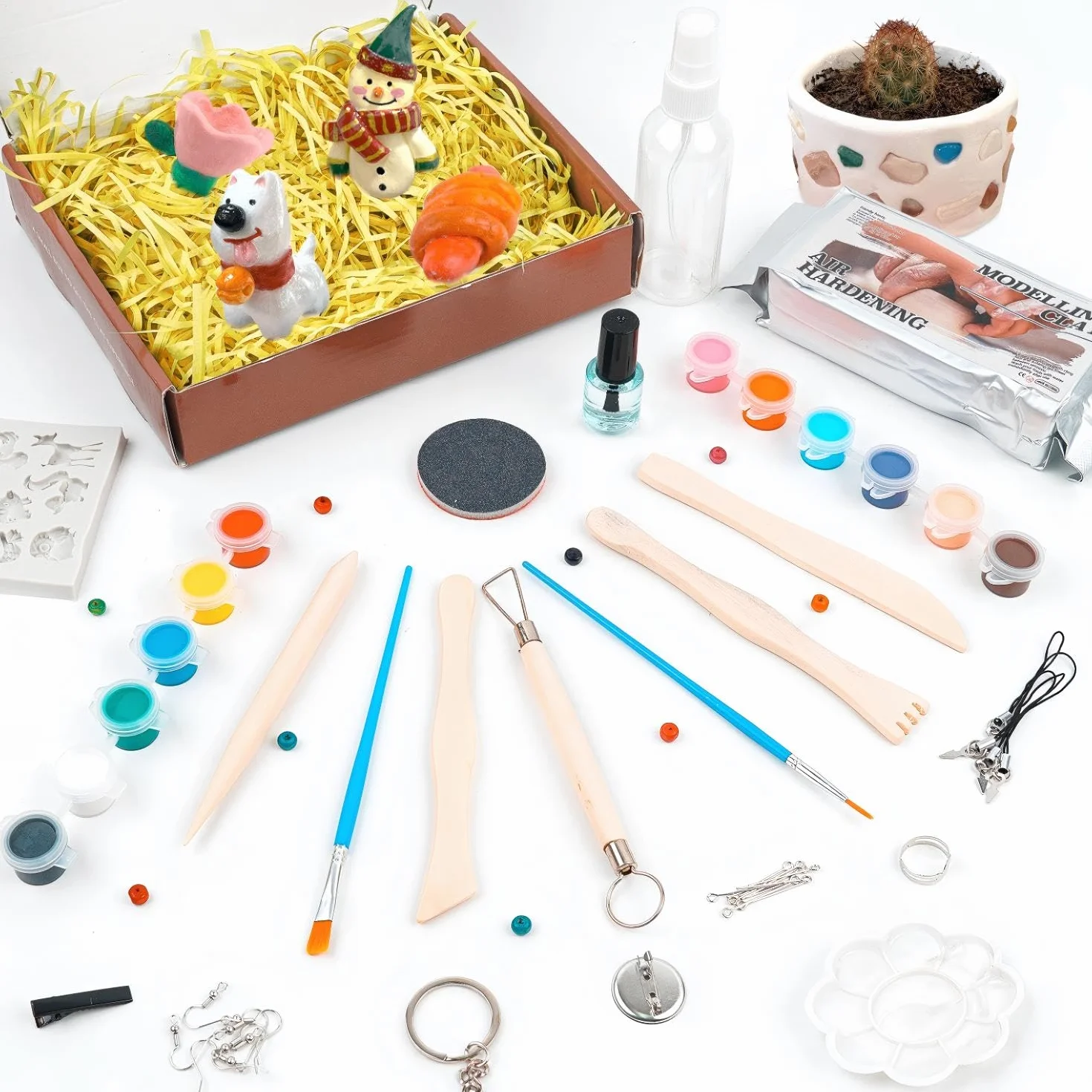Augesak Kit Argilla Senza Cottura, Ceramica Fai da te Adulti Bambini, Pottery Kit con Attrezzi Colori Pennelli
