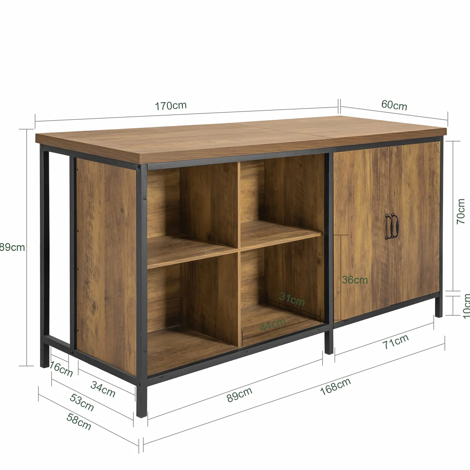 SoBuy Isola Cucina Mobiletto di Stoccaggio, Credenza Multifunzionale, Cucina Mobile Bar, Madia Salvaspazio, Mobile da Soggiorno in Stile Industriale 170 x 60 x 89 cm KNL01-F