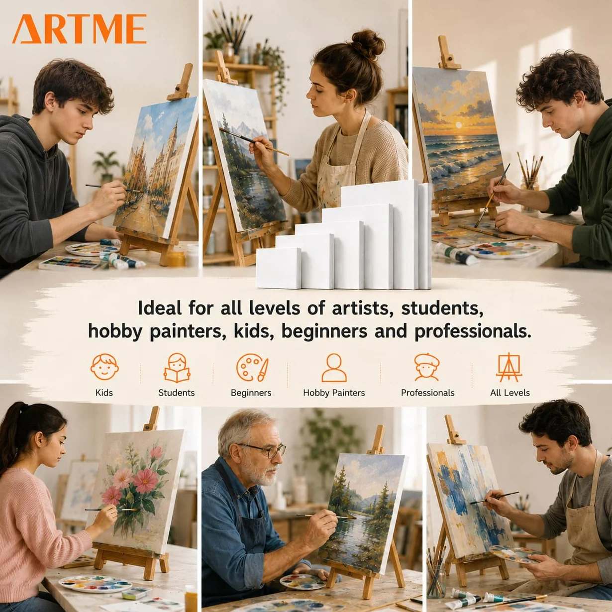 Artme Tela intelaiate 8 pezzi 280GSM 100% cotone bianco grana media per acrilico/olio