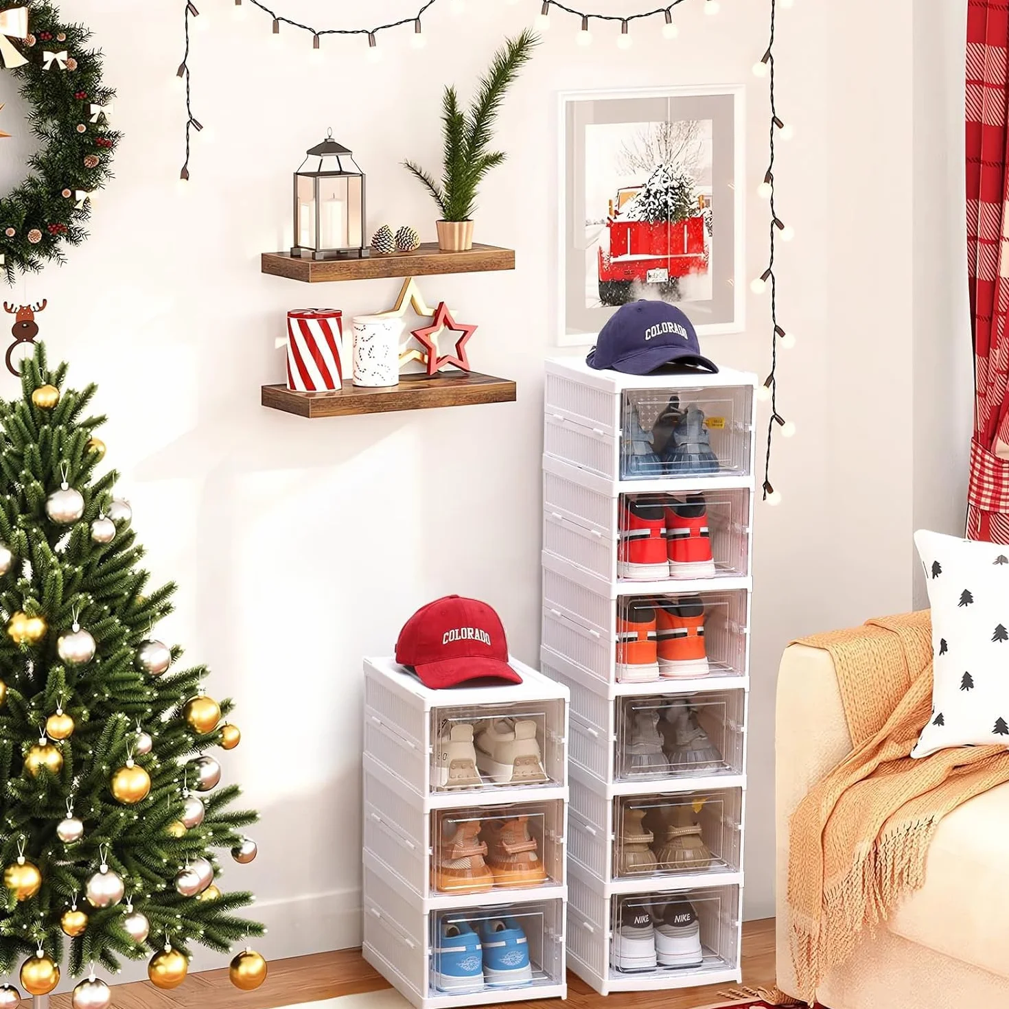 SQUADO Scatole Scarpe Porta Trasparenti 6 Piani Pieghevole Contenitori Organizzatore Shoe Storage Box