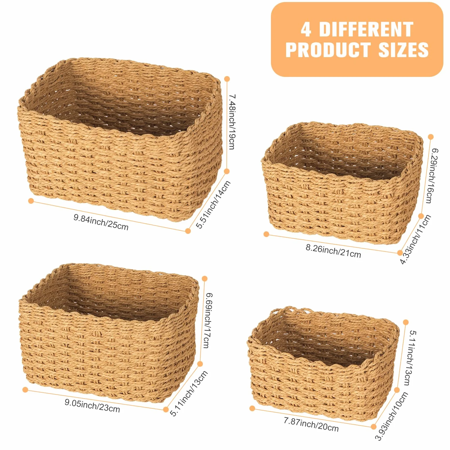 Set di 4 Ceste Portaoggetti in Vimini per Organizzazione e Decorazione
