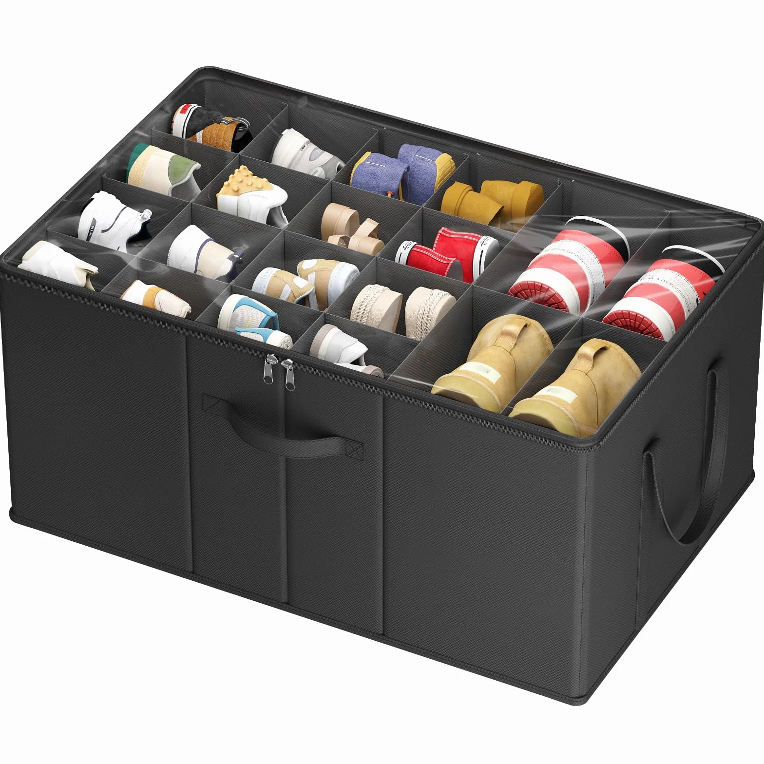 Lifewit Scatola Porta Scarpe Pieghevole per 10-20 Paia, Organizer Scarpe con Coperchio Trasparente, Base Rinforzata, Nero