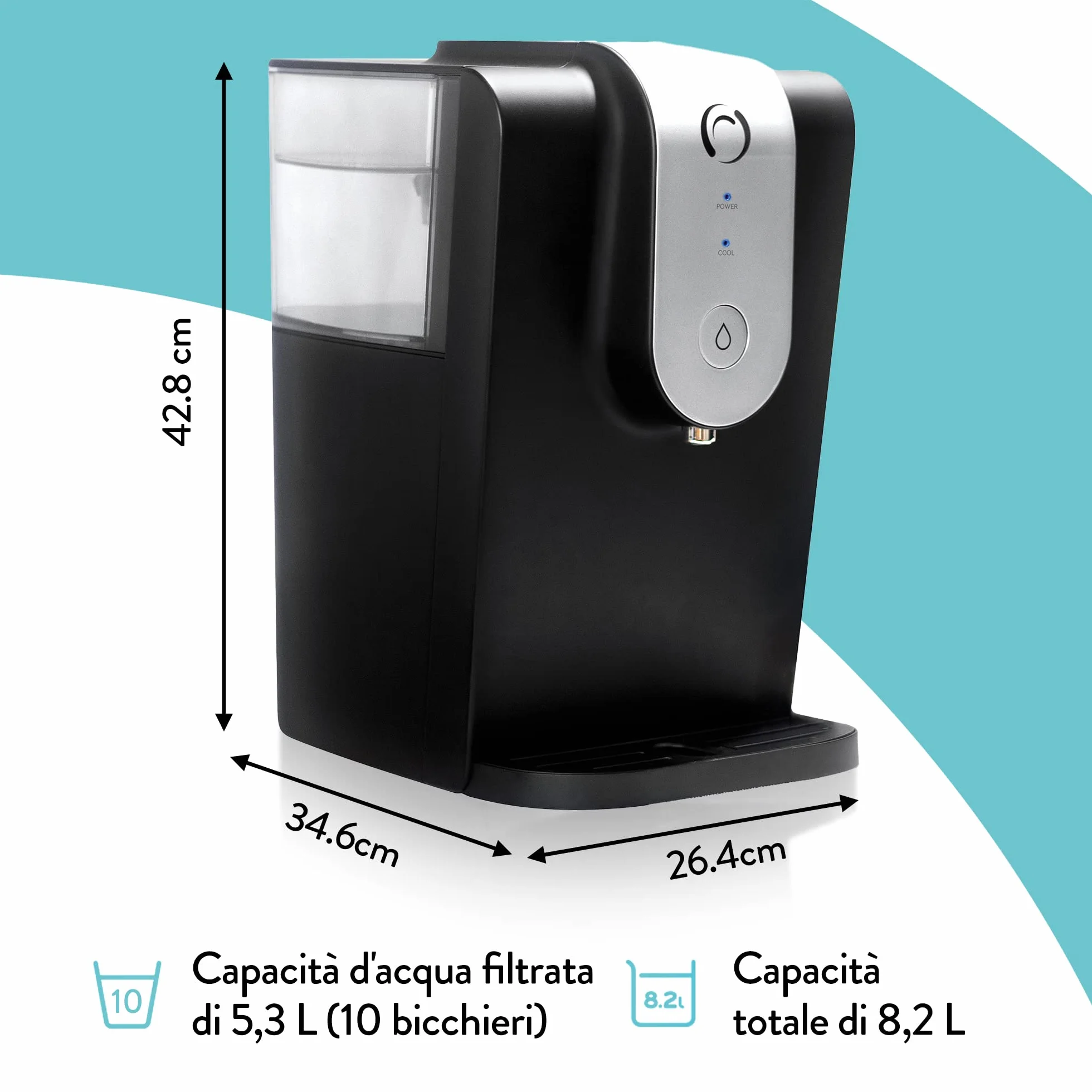 Aqua Optima Lumi Distributore d'Acqua Fredda e Filtrata con Filtro 8,2 L
