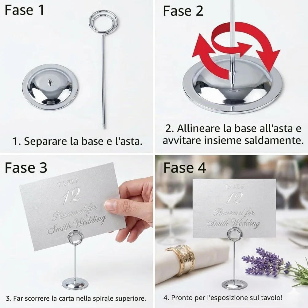 HOHIYA 12 Pezzi Porta Numeri da Tavolo Argento, Supporto Segnaposto in Metallo Alto 30,5 cm per Matrimoni e Feste