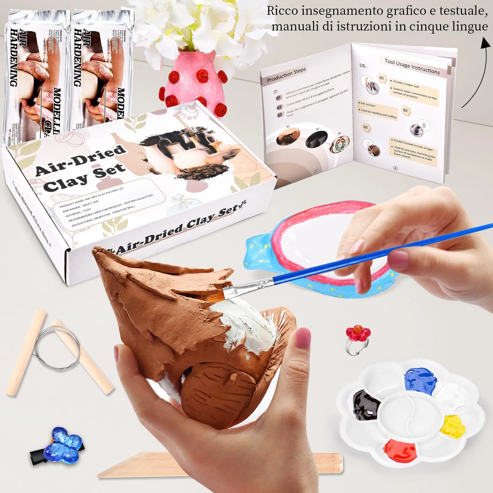 Kit Ceramica Fai da Te per Principianti, Set Argilla Senza Cottura Essiccata all'Aria